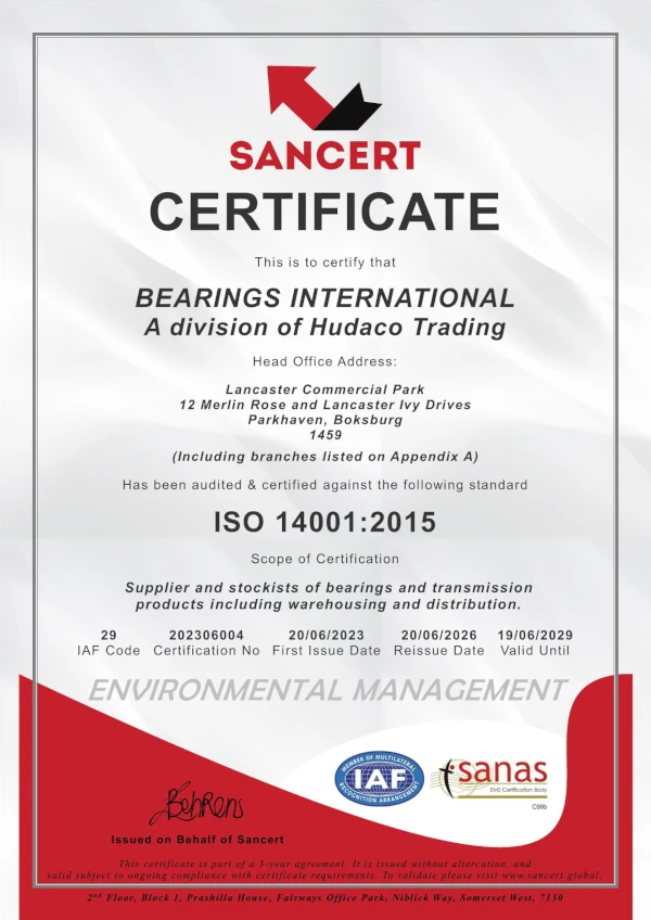 ISO 14001-2015 Certificate